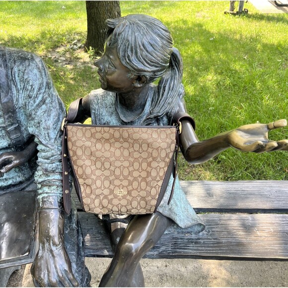 COACH Women's Signature Canvas Brown Leather Duffle Handbag Classic Design - Picture 4 of 16